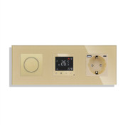 Роторний димер LUXION з терморегулятором і розеткою з USB A+C 20Вт, золотий, скло, 16A 230V, заземлення