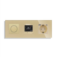 Роторний димер LUXION з терморегулятором і розеткою з USB A+C 20Вт, золотий, скло, 16A 230V, заземлення