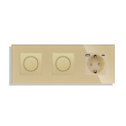 Роторний димер LUXION 2 клавіші (1-1) з розеткою з USB A+C 20Вт, 16A 230V, заземлення, золото скло