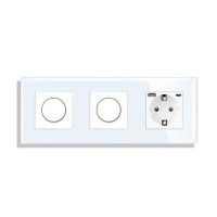Роторний димер LUXION 2 клавіші (1-1) з розеткою з USB A+C 20Вт, 16A 230V, заземлення, білий скло