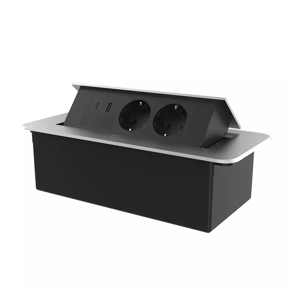 Меблева розетка LIVOLO з USB-A та USB Type-C 36 Вт, у стільницю, плавне відкриття, алюміній, срібна