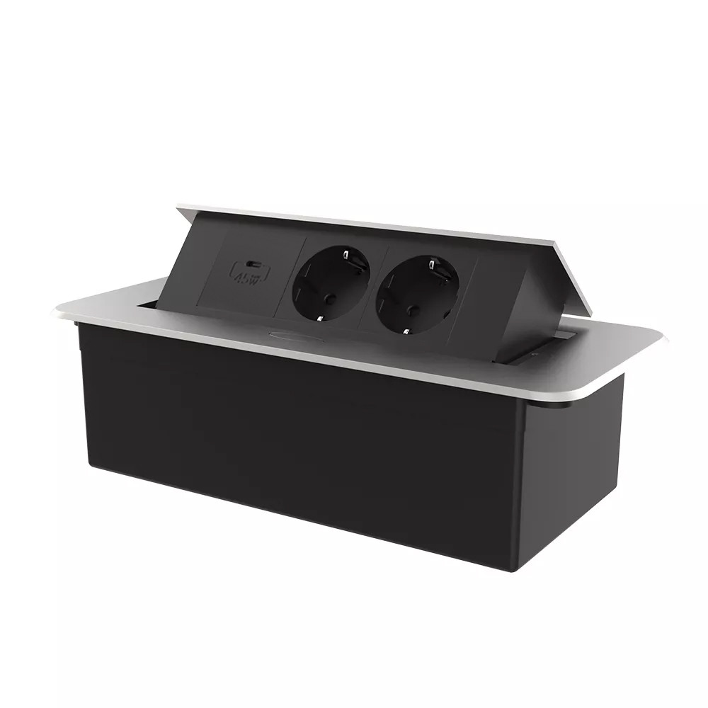 Меблева розетка LIVOLO з USB Type-C 45 Вт, у стільницю, плавне відкриття, алюміній, срібна