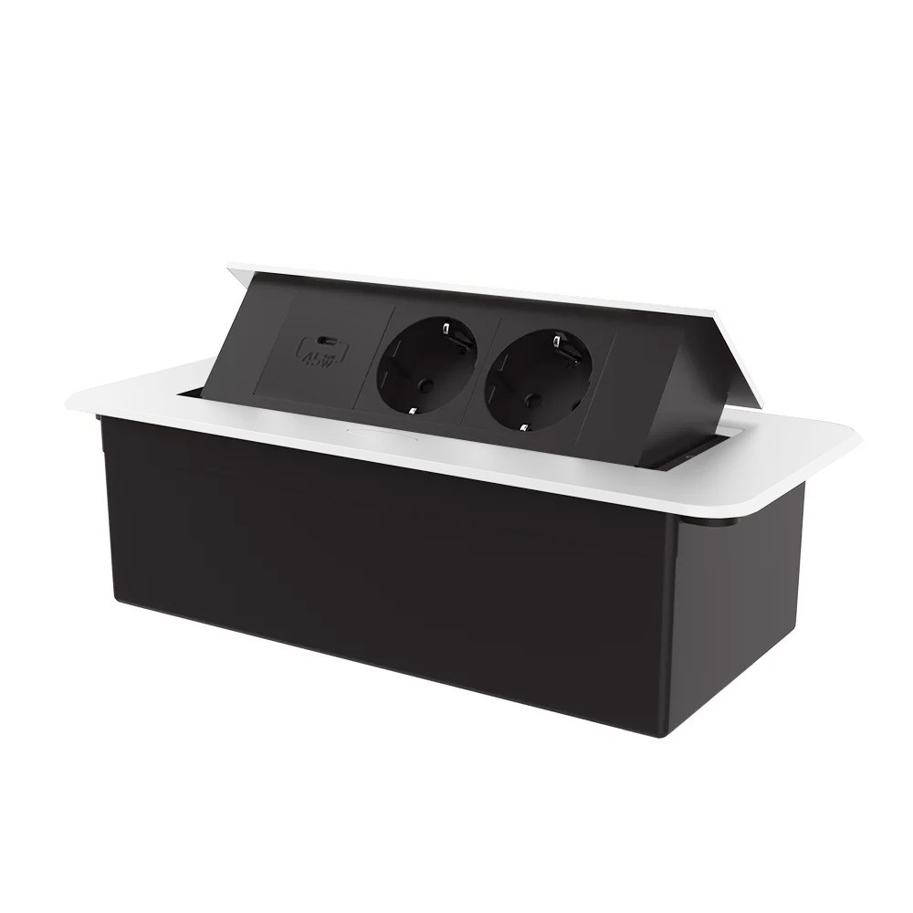 Меблева розетка LIVOLO з USB Type-C 45 Вт, у стільницю, плавне відкриття, алюміній, біла