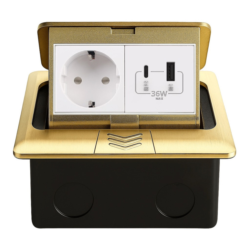 Розетка підлогова LIVOLO з USB-A та USB Type-C 36 Вт, вбудована, IP44, плавне відкриття, алюміній, золота