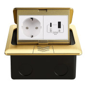 Розетка підлогова LIVOLO з USB-A та USB Type-C 36 Вт, вбудована, IP44, плавне відкриття, алюміній, золота