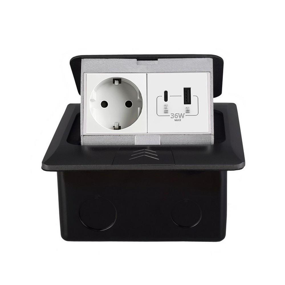 Розетка підлогова LIVOLO з USB-A та USB Type-C 36 Вт, вбудована, IP44, плавне відкриття, алюміній, сіра