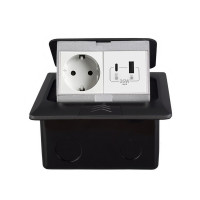 Розетка підлогова LIVOLO з USB-A та USB Type-C 36 Вт, вбудована, IP44, плавне відкриття, алюміній, сіра