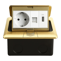 Розетка підлогова LIVOLO з USB та інтернет, вбудована, IP44, плавне відкриття, алюміній, золота