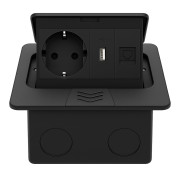 Розетка підлогова LIVOLO з USB та інтернет, вбудована, IP44, плавне відкриття, алюміній, чорна