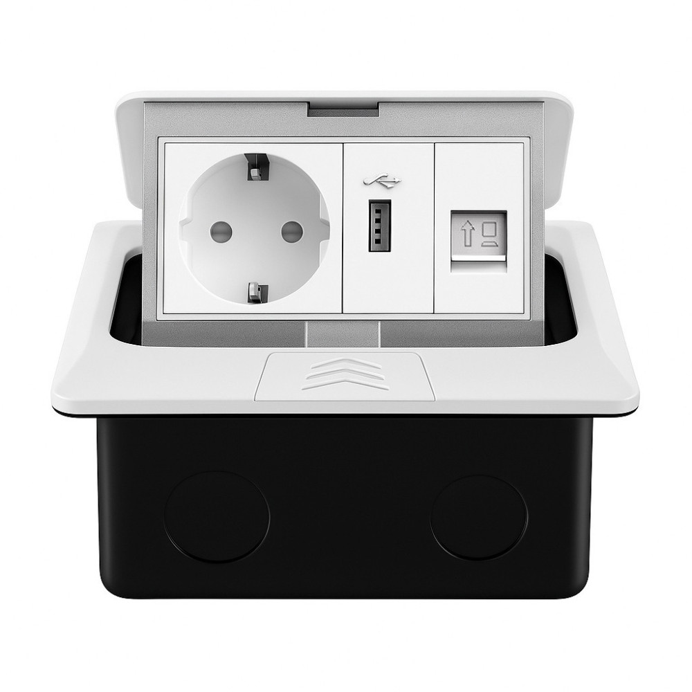 Розетка підлогова LIVOLO з USB та інтернет, вбудована, IP44, плавне відкриття, алюміній, біла