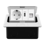 Розетка підлогова LIVOLO з USB та інтернет, вбудована, IP44, плавне відкриття, алюміній, біла