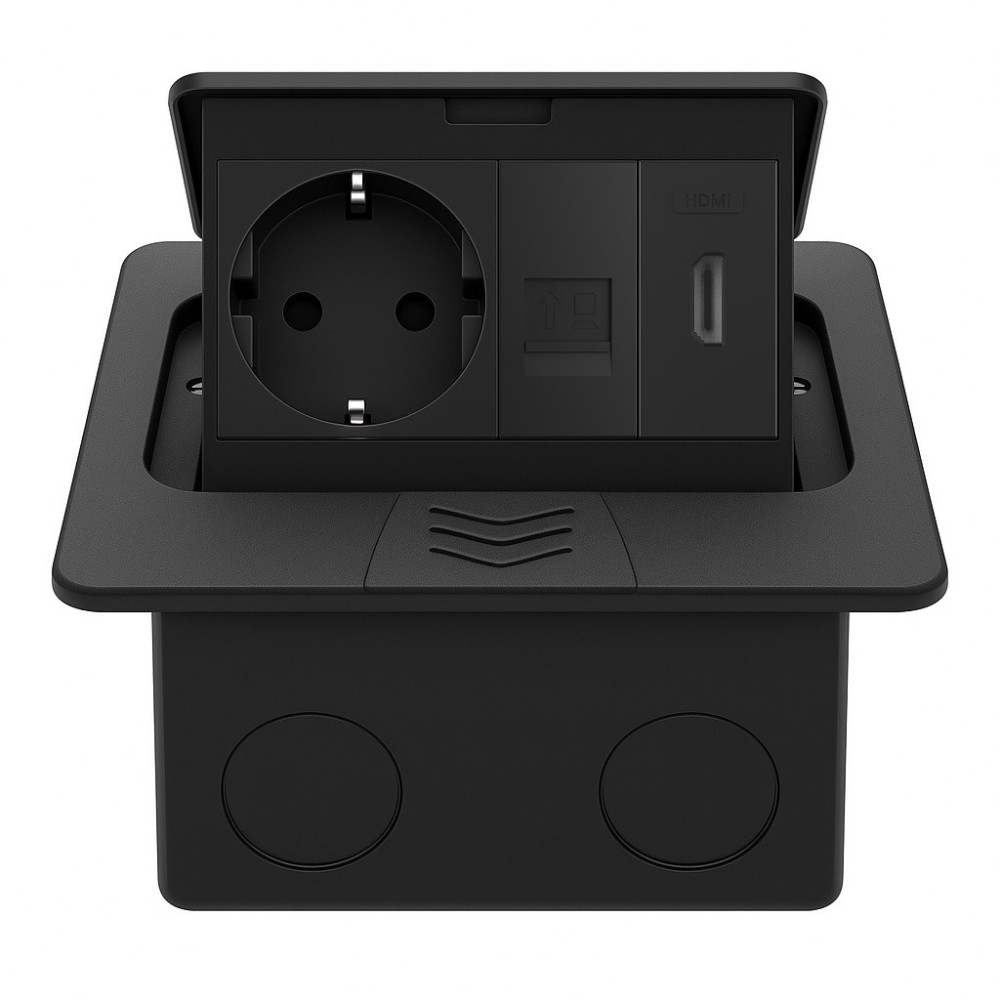 Розетка підлогова LIVOLO з HDMI та інтернет, вбудована, IP44, плавне відкриття, алюміній, чорна