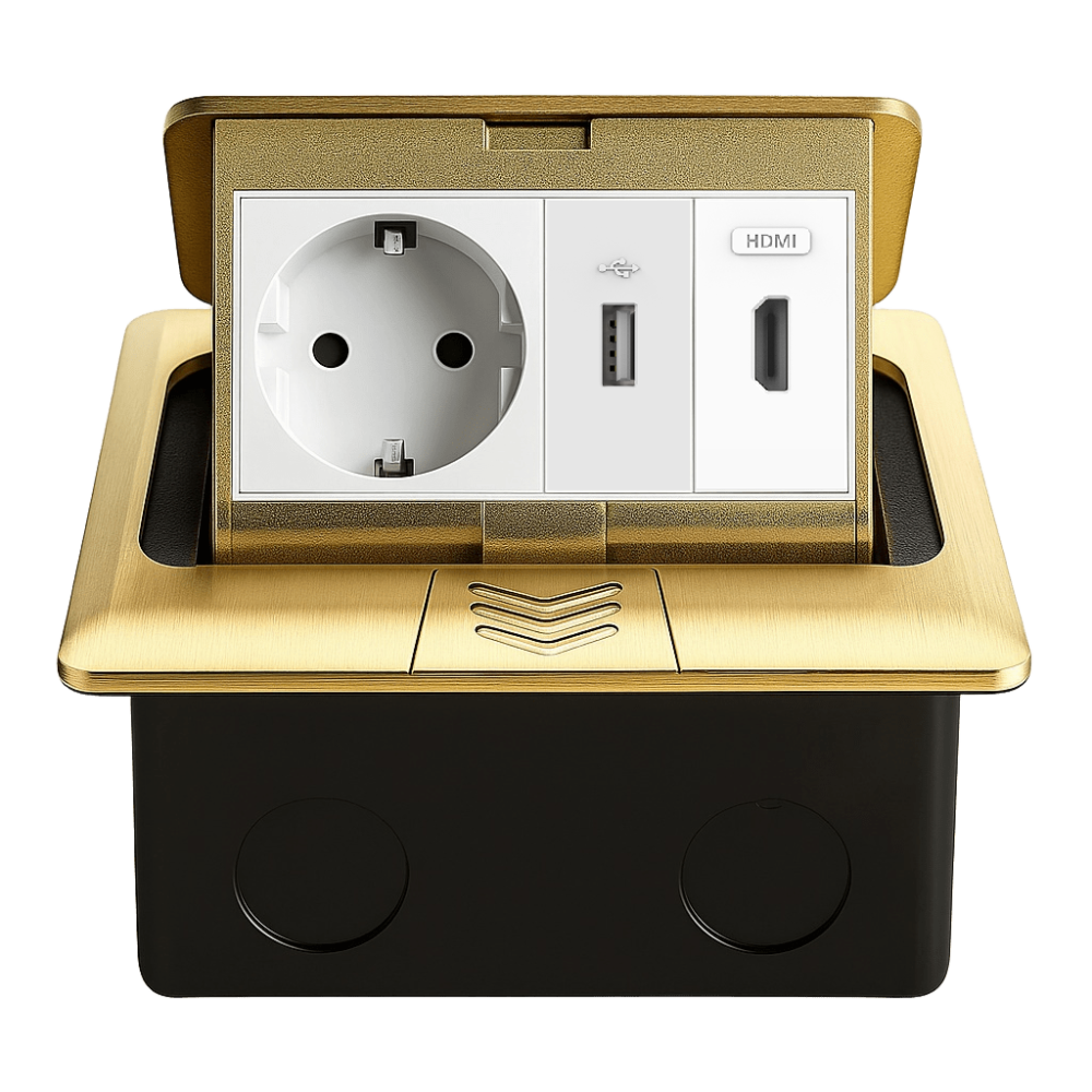 Розетка підлогова LIVOLO з USB та HDMI, вбудована, IP44, плавне відкриття, алюміній, золота