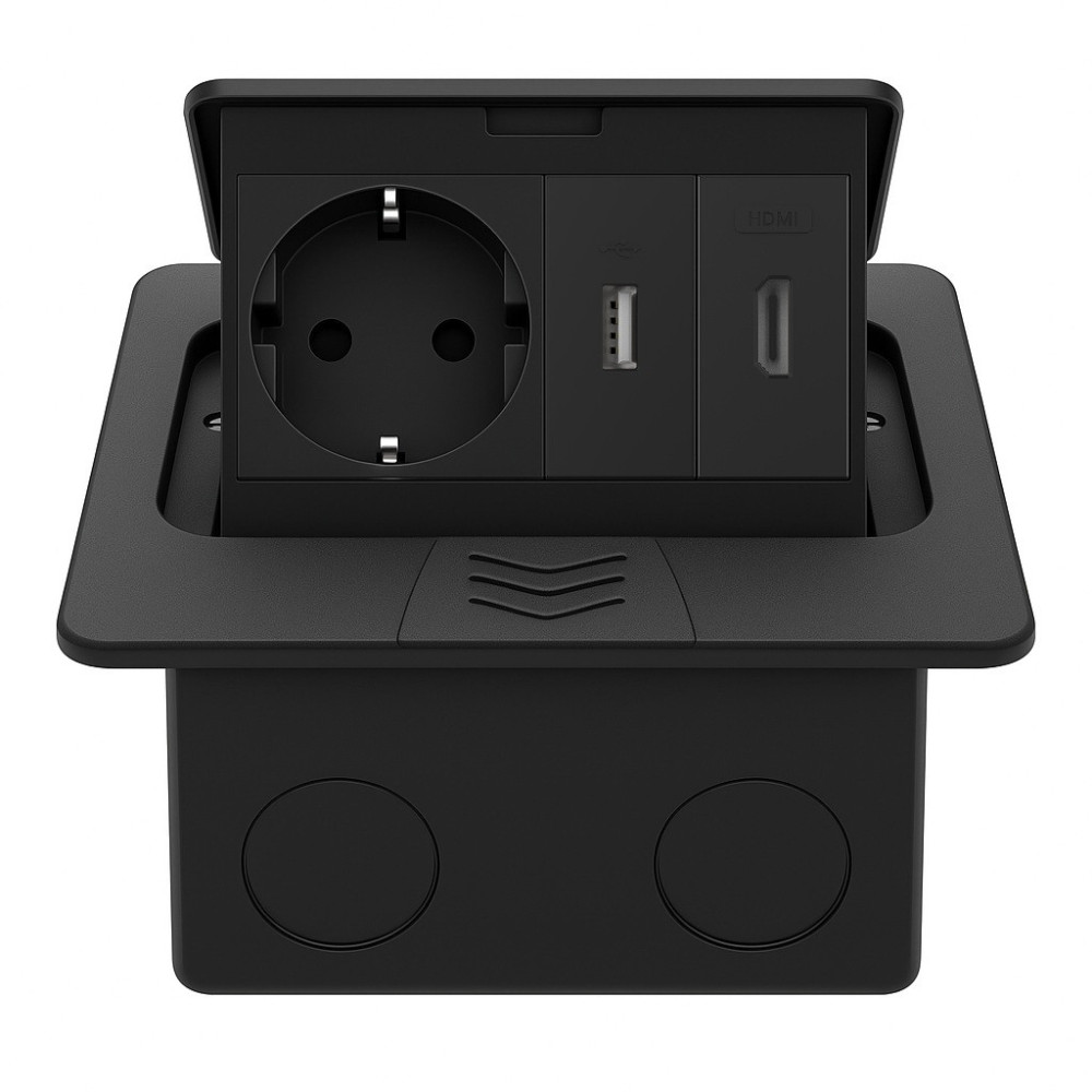 Розетка підлогова LIVOLO з USB та HDMI, вбудована, IP44, плавне відкриття, алюміній, чорна