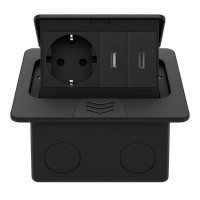 Розетка підлогова LIVOLO з USB та HDMI, вбудована, IP44, плавне відкриття, алюміній, чорна