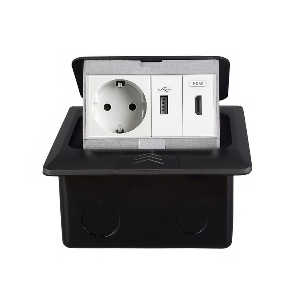 Розетка підлогова LIVOLO з USB та HDMI, вбудована, IP44, плавне відкриття, алюміній, сіра
