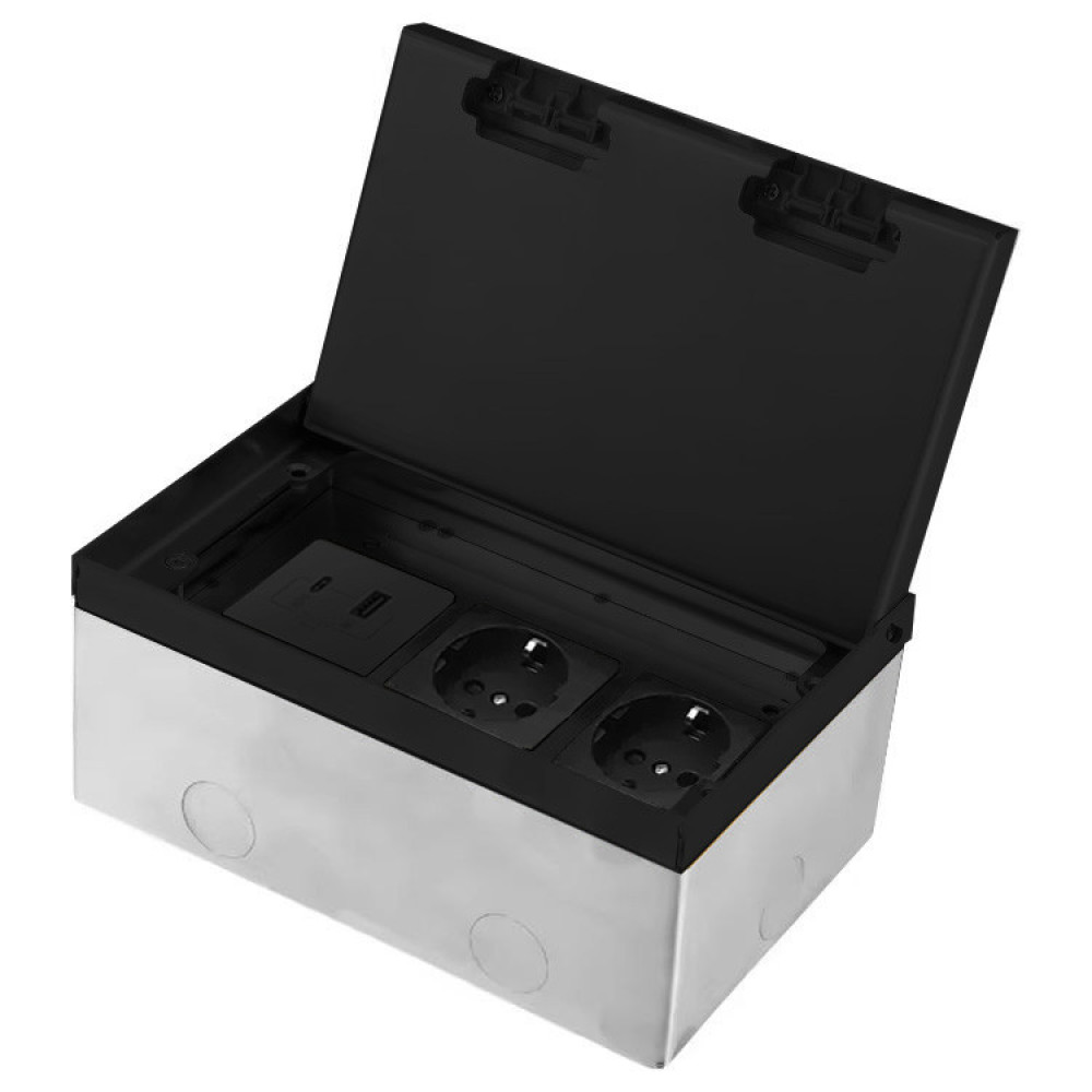 Розетка підлогова LIVOLO, прихованого монтажу, 2 розетки, USB-A та USB Type-C 36 Вт, нержавіюча сталь, чорна