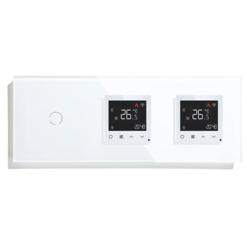 Терморегулятор подвійний з сенсорним вимикачем LUXION, білий, скло