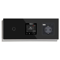 Розумний терморегулятор LUXION з керуваннямз телефона, вимикач з розеткою USB A+C 20Вт, чорний, скло
