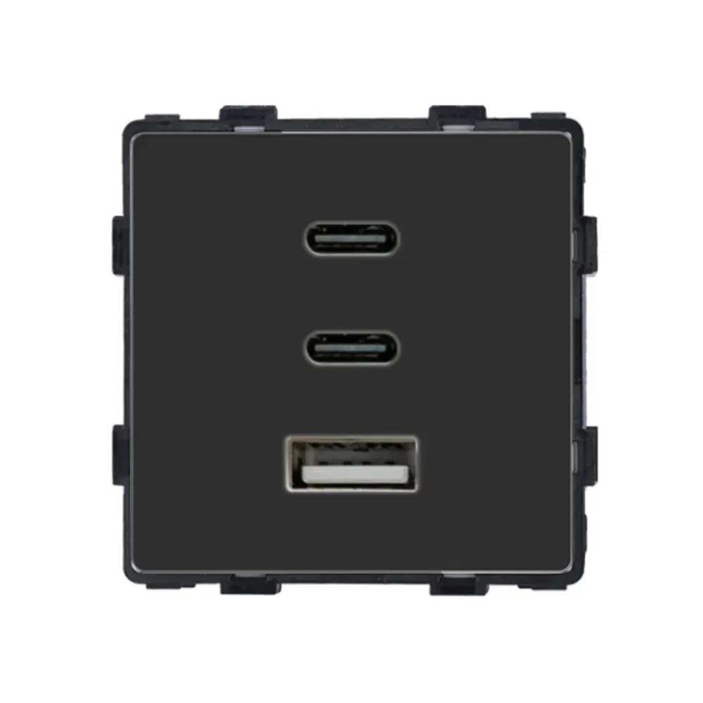 Розетка USB Type-C 65Вт, LUXION, чорна скляна рамка, настінна, дизайнерська, швидка зарядка