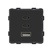 Розетка USB Type-C 65Вт, LUXION, чорна скляна рамка, настінна, дизайнерська, швидка зарядка