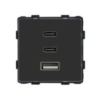 Розетка USB Type-C 65Вт, LUXION, чорна скляна рамка, настінна, дизайнерська, швидка зарядка