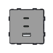 Розетка USB Type-C 65Вт, LUXION, сіра скляна рамка, настінна, дизайнерська, швидка зарядка