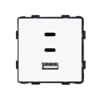 Розетка USB Type-C 65Вт, LUXION, біла скляна рамка, настінна, дизайнерська, швидка зарядка