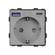 Електрична розетка з USB A+C 20 Вт для зарядки, LUXION сіра, з заземленням, 250 В 16 А