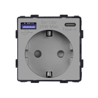 Електрична розетка з USB A+C 20 Вт для зарядки, LUXION сіра, з заземленням, 250 В 16 А