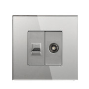 Комп’ютерна розетка RJ-45 + ТВ розетка LUXION, скляна рамка, сірий колір, настінна