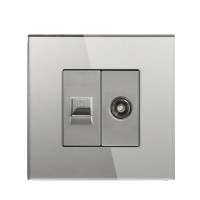 Комп’ютерна розетка RJ-45 + ТВ розетка LUXION, скляна рамка, сірий колір, настінна