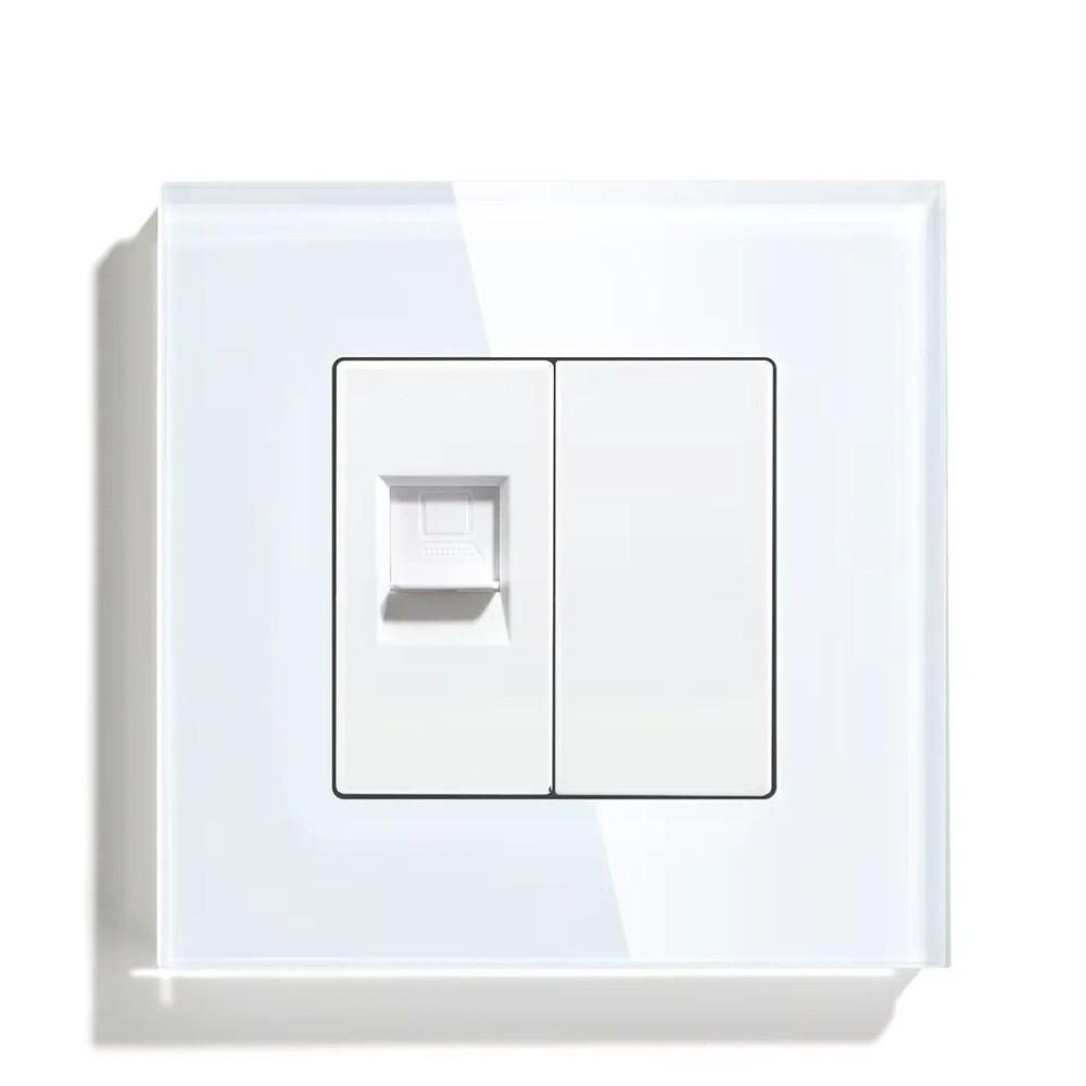 Комп’ютерна розетка RJ-45 LUXION, біла скляна рамка, дизайнерська настінна