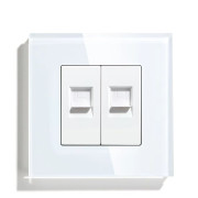Розетка комп’ютерна подвійна RJ-45 LUXION, біла, скляна рамка, дизайнерська настінна