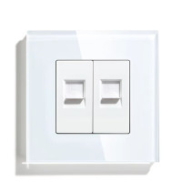 Розетка комп’ютерна подвійна RJ-45 LUXION, біла, скляна рамка, дизайнерська настінна