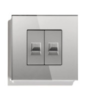 Розетка комп’ютерна подвійна RJ-45 LUXION, сіра, скляна рамка, дизайнерська настінна