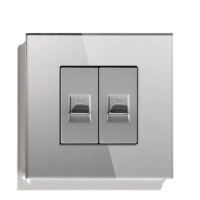 Розетка комп’ютерна подвійна RJ-45 LUXION, сіра, скляна рамка, дизайнерська настінна