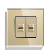 Розетка комп’ютерна подвійна RJ-45 LUXION, золота, скляна рамка, дизайнерська настінна