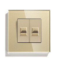 Розетка комп’ютерна подвійна RJ-45 LUXION, золота, скляна рамка, дизайнерська настінна