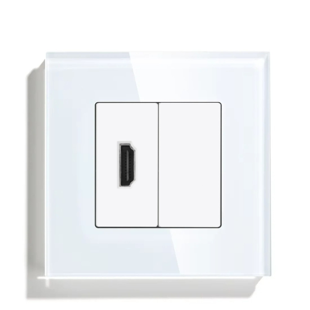 Розетка HDMI LUXION, біла, скляна рамка, настінна для телевізора, дизайнерська