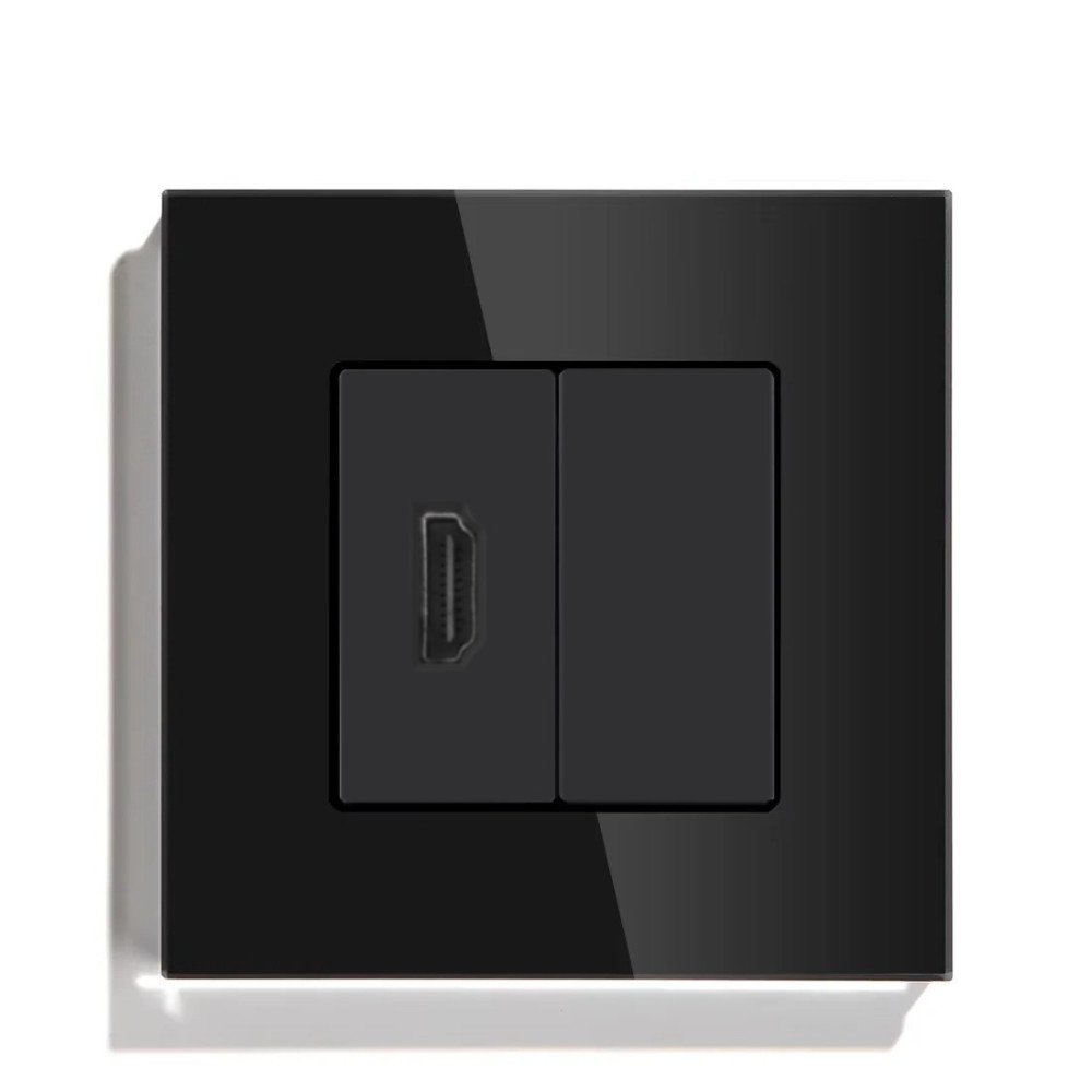 Розетка HDMI LUXION, чорна, скляна рамка, настінна для телевізора, дизайнерська