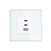 Розетка USB Type-C LUXION з 65Вт, біла, настінна, дизайнерська, скляна рамка