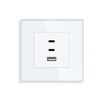 Розетка USB Type-C LUXION з 65Вт, біла, настінна, дизайнерська, скляна рамка