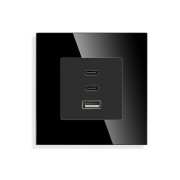 Розетка USB Type-C LUXION з 65Вт, чорна, настінна, дизайнерська, скляна рамка