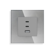 Розетка USB Type-C LUXION з 65Вт, сіра, настінна, дизайнерська, скляна рамка