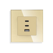 Розетка USB Type-C LUXION з 65Вт, золота, настінна, дизайнерська, скляна рамка