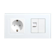 Розетка LUXION силова + інтернет (RJ-45), біла, настінна дизайнерська, скляна рамка