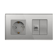 Розетка LUXION силова + інтернет (RJ-45), сіра, настінна дизайнерська, скляна рамка