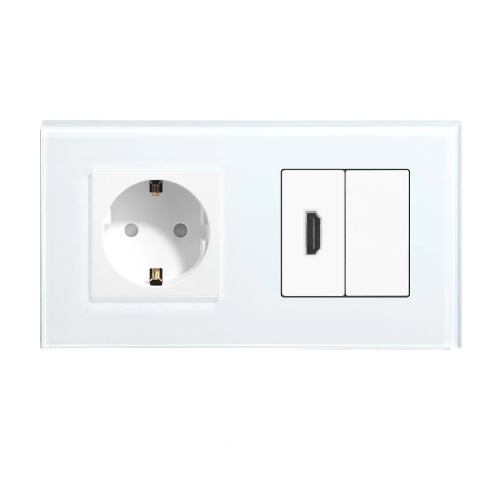 Розетка HDMI LUXION, біла, настінна дизайнерська, скляна рамка