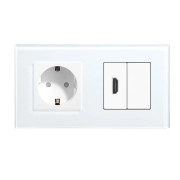 Розетка HDMI LUXION, біла, настінна дизайнерська, скляна рамка